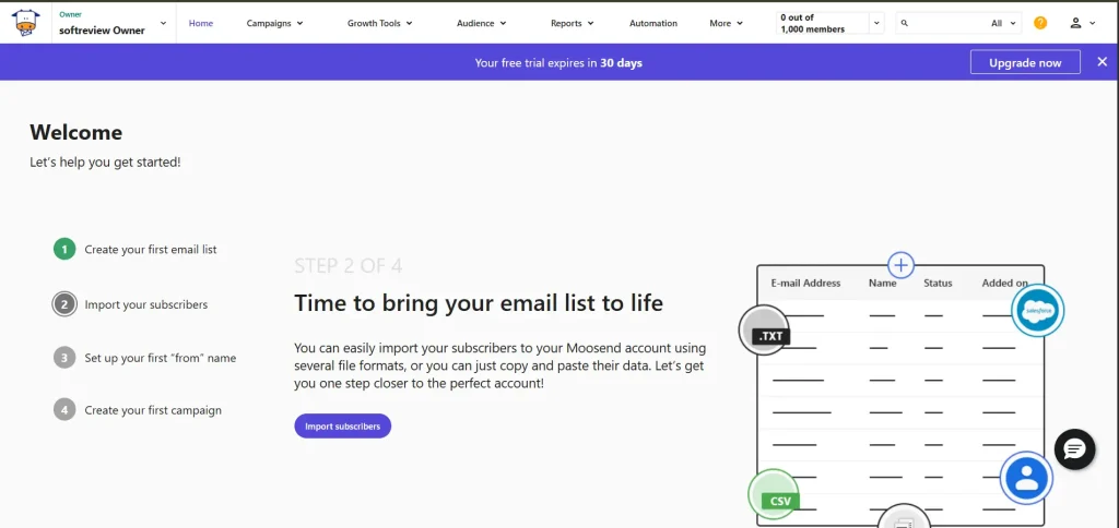 Moosend User Interface